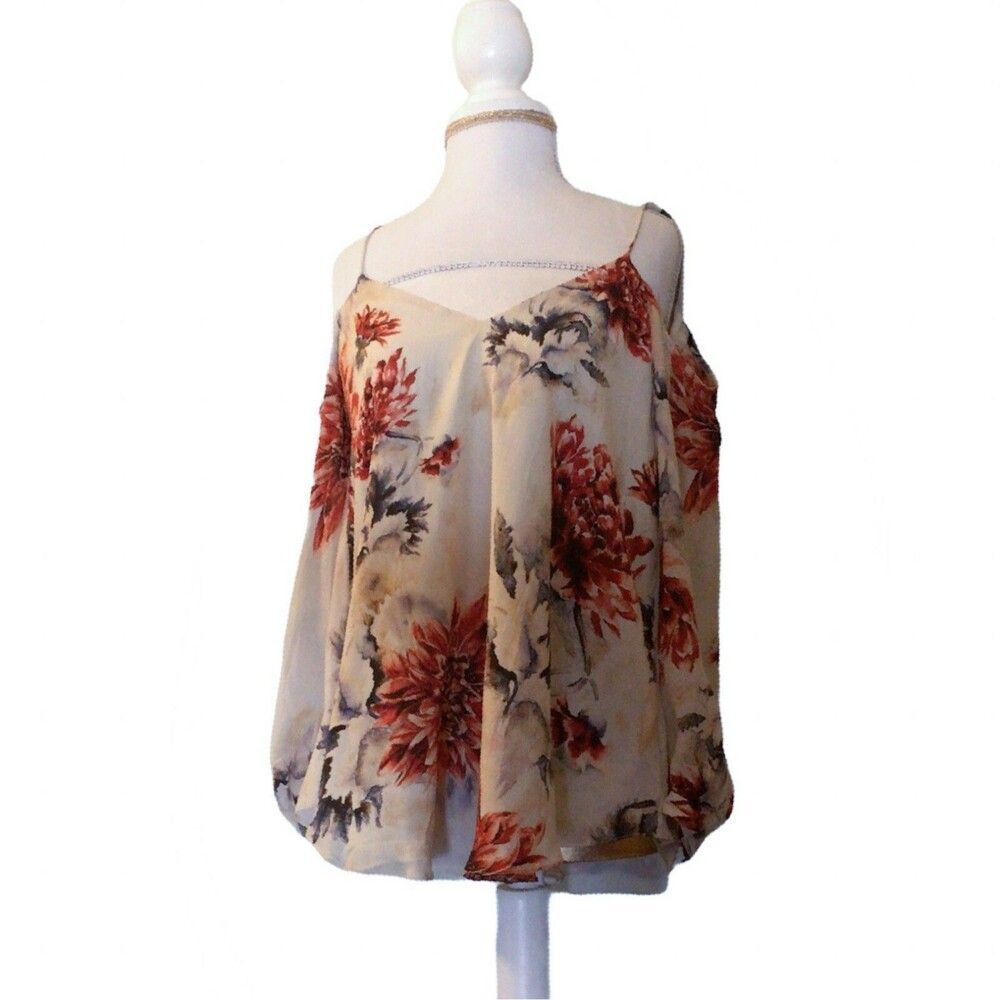 Haute Hippie Women's Floral 100% Silk 3/4 Sleeve Cold shoulder Blouse TopSz XS